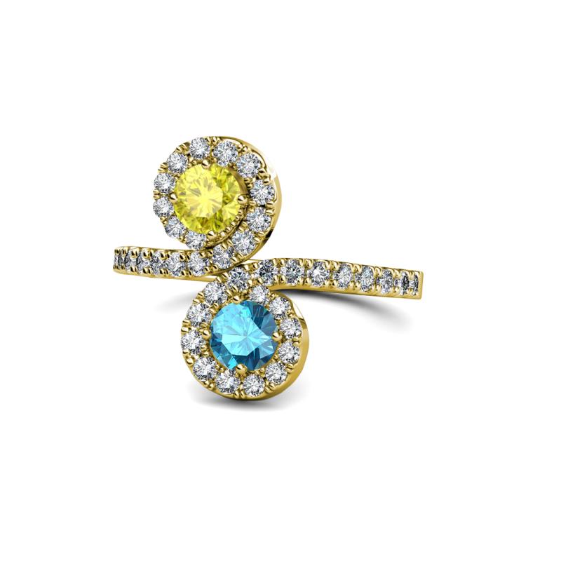 Kevia Yellow Diamond and London Blue Topaz with Side Diamonds Bypass Ring 