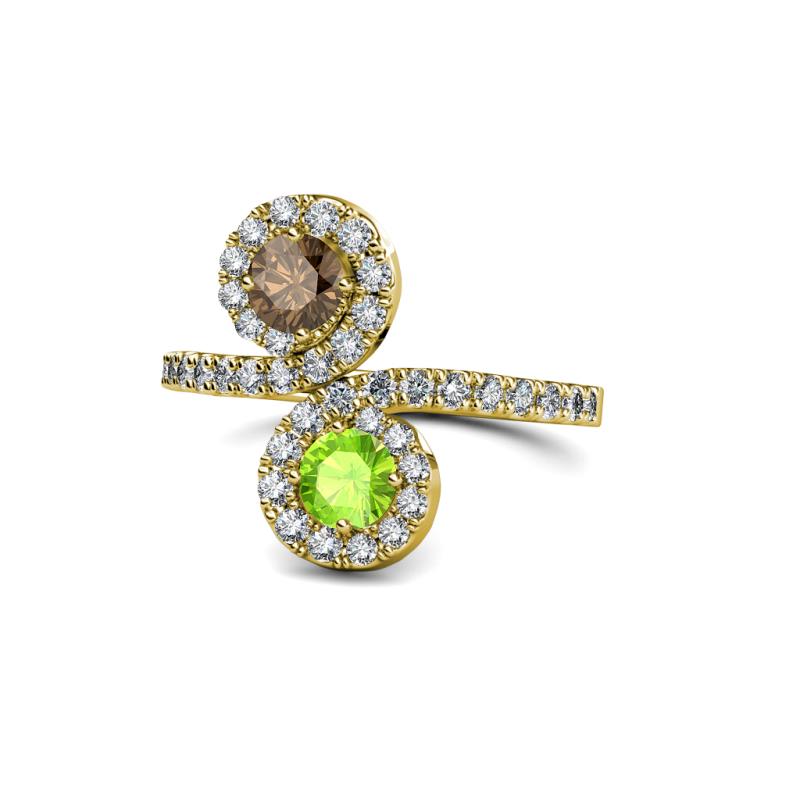 Kevia Smoky Quartz and Peridot with Side Diamonds Bypass Ring 