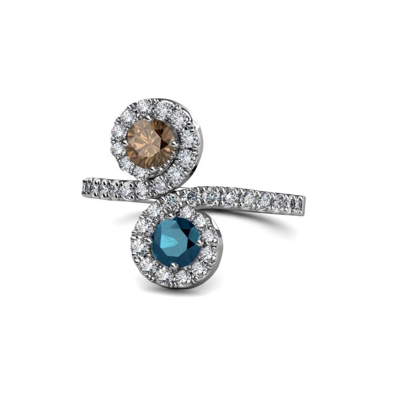 Kevia Smoky Quartz and Blue Diamond with Side Diamonds Bypass Ring 