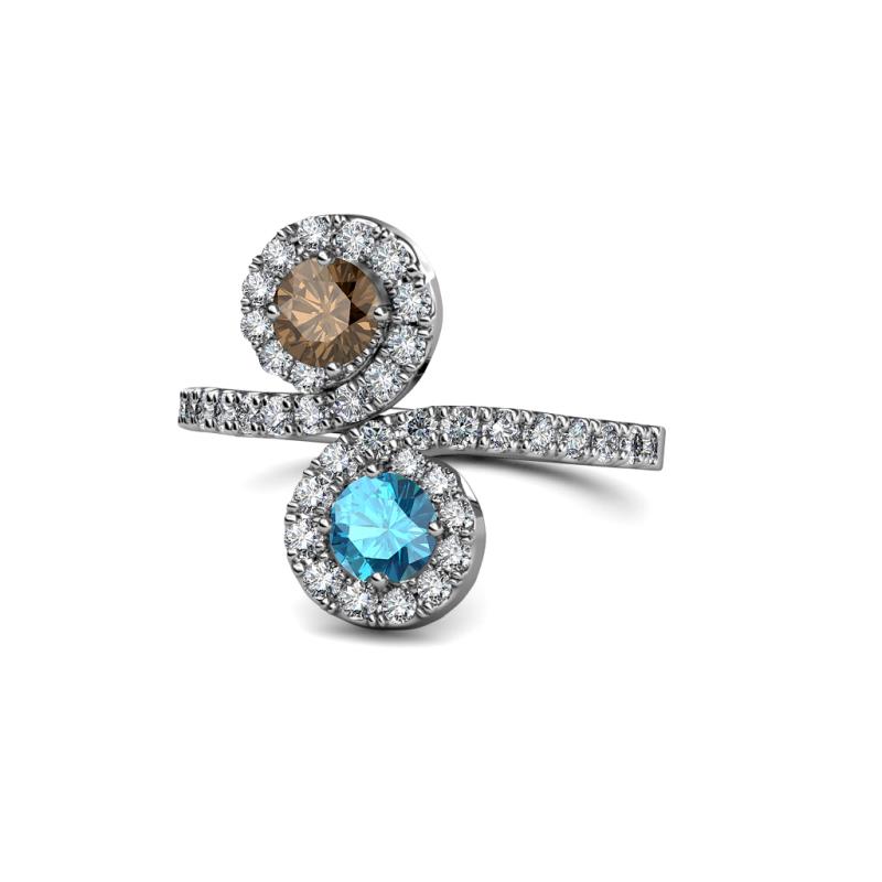 Kevia Smoky Quartz and London Blue Topaz with Side Diamonds Bypass Ring 