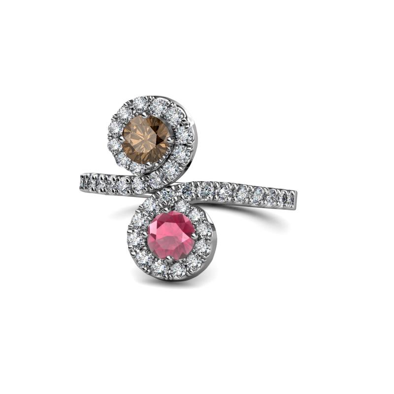 Kevia Smoky Quartz and Rhodolite Garnet with Side Diamonds Bypass Ring 