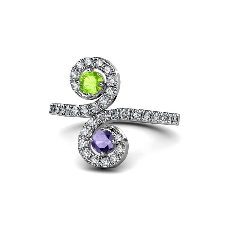 Raene Peridot and Iolite with Side Diamonds Bypass Ring 