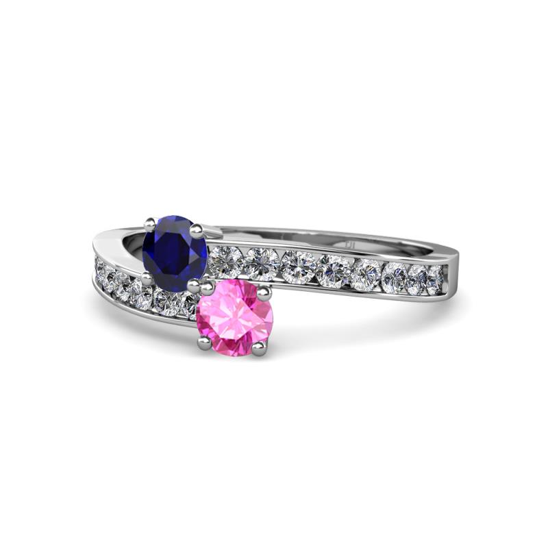 Olena Blue and Pink Sapphire with Side Diamonds Bypass Ring 