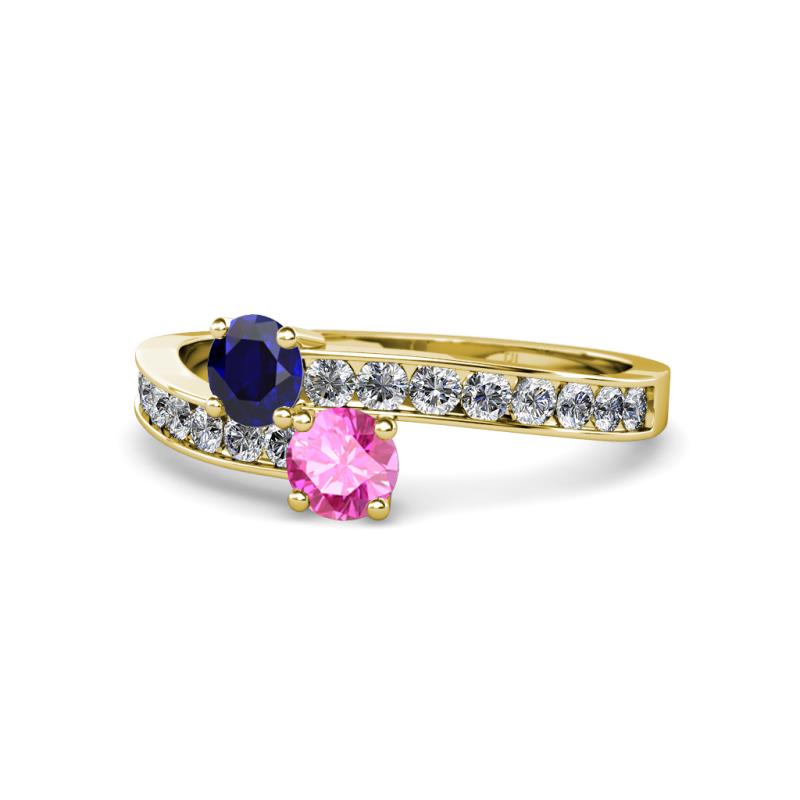 Olena Blue and Pink Sapphire with Side Diamonds Bypass Ring 