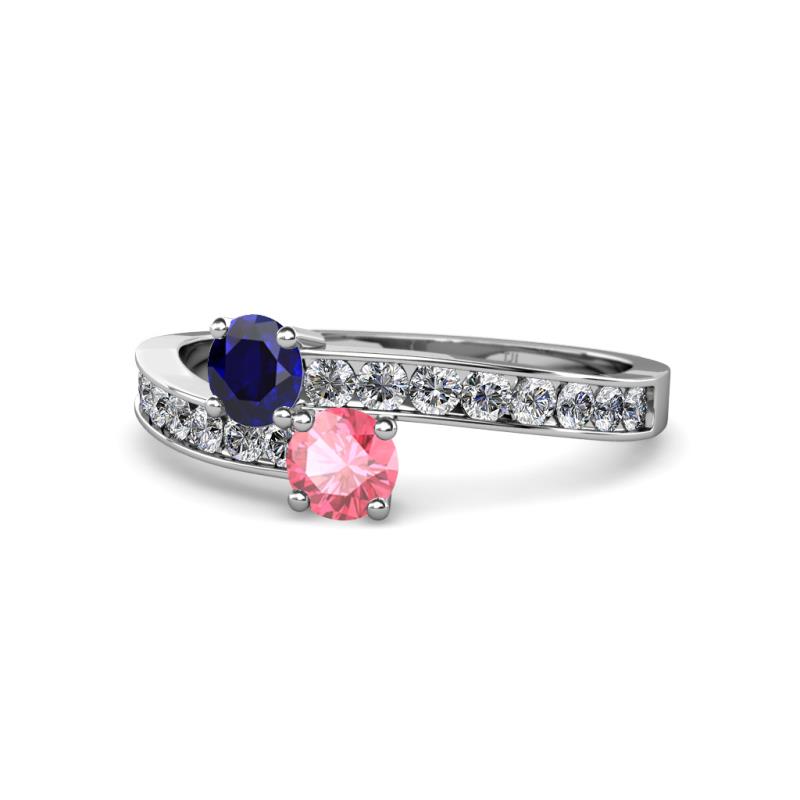 Olena Blue Sapphire and Pink Tourmaline with Side Diamonds Bypass Ring 