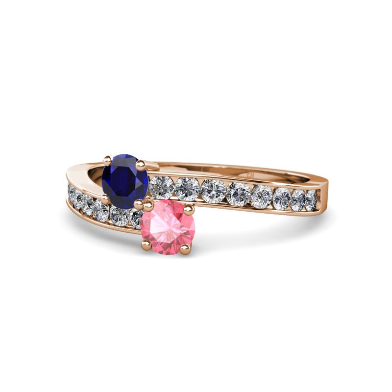 Olena Blue Sapphire and Pink Tourmaline with Side Diamonds Bypass Ring 