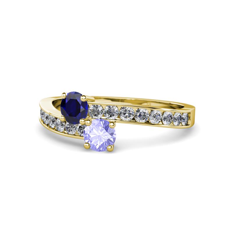 Olena Blue Sapphire and Tanzanite with Side Diamonds Bypass Ring 