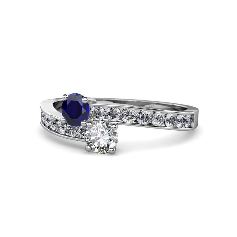 Olena Blue Sapphire and Diamond with Side Diamonds Bypass Ring 