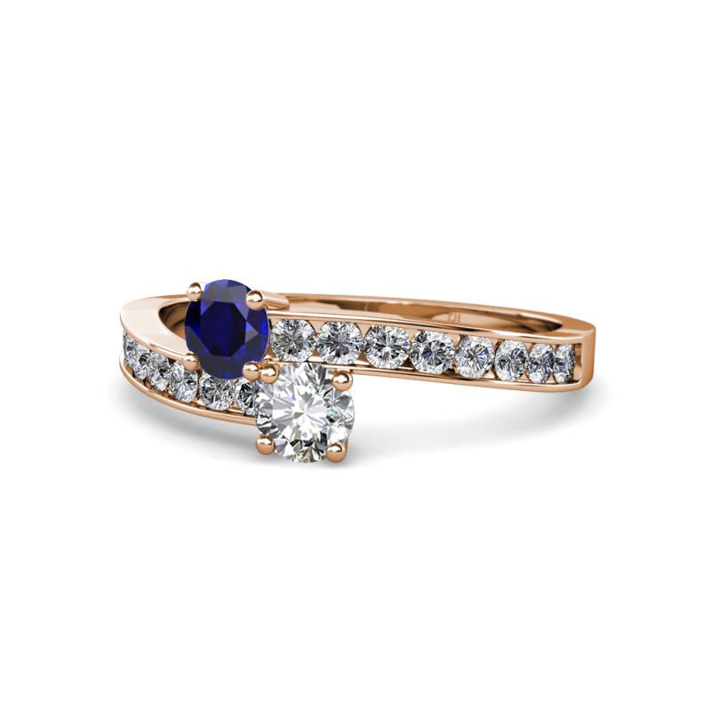 Olena Blue Sapphire and Diamond with Side Diamonds Bypass Ring 