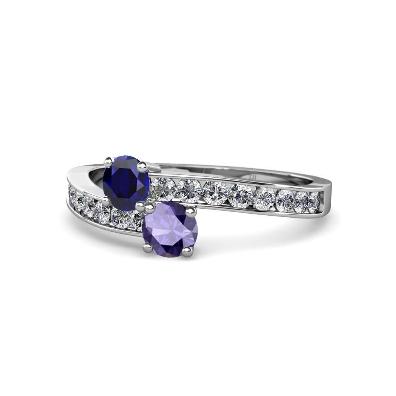 Olena Blue Sapphire and Iolite with Side Diamonds Bypass Ring 