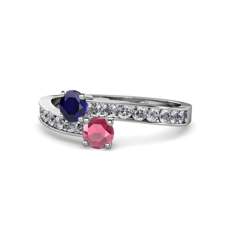 Olena Blue Sapphire and Rhodolite Garnet with Side Diamonds Bypass Ring 