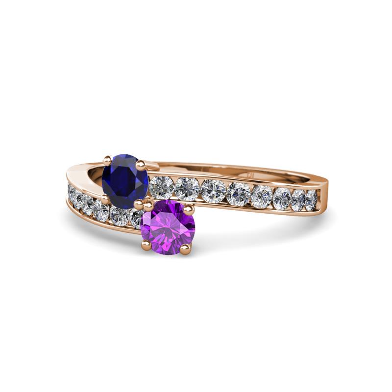 Olena Blue Sapphire and Amethyst with Side Diamonds Bypass Ring 