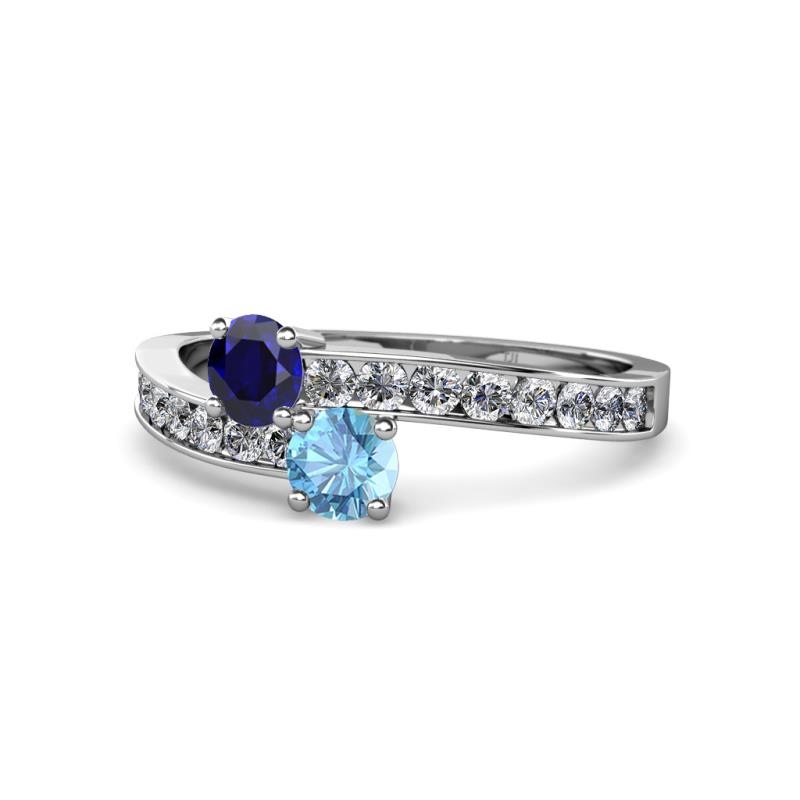 Olena Blue Sapphire and Blue Topaz with Side Diamonds Bypass Ring 