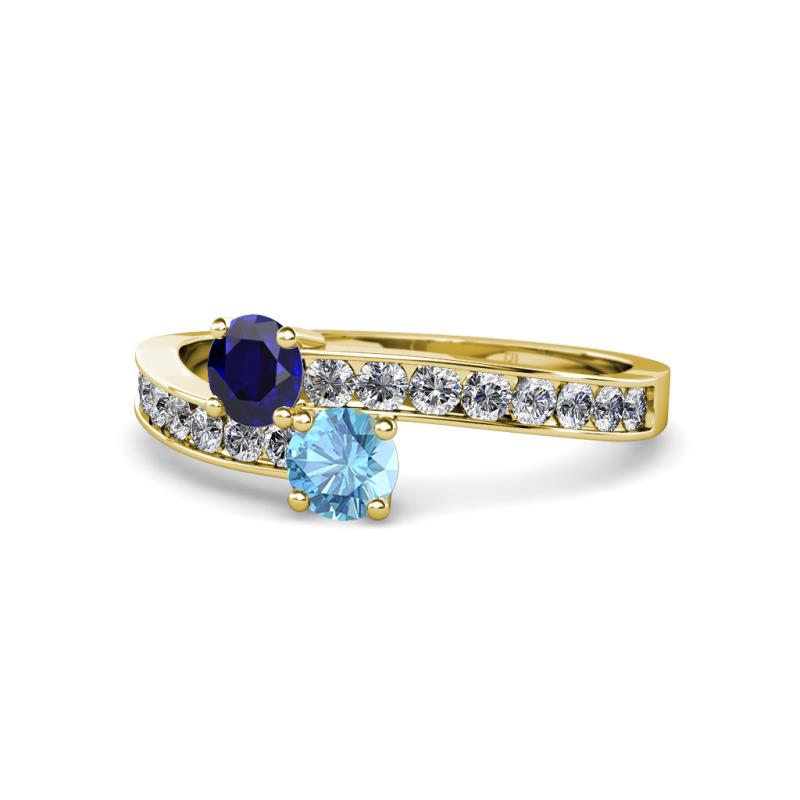 Olena Blue Sapphire and Blue Topaz with Side Diamonds Bypass Ring 