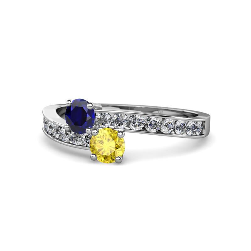 Olena Blue and Yellow Sapphire with Side Diamonds Bypass Ring 