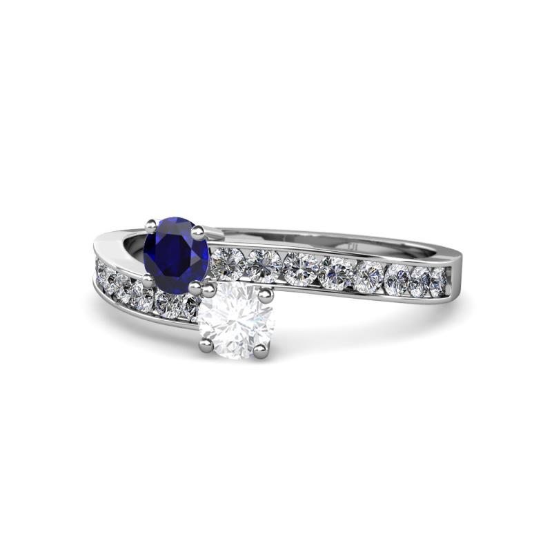 Olena Blue and White Sapphire with Side Diamonds Bypass Ring 