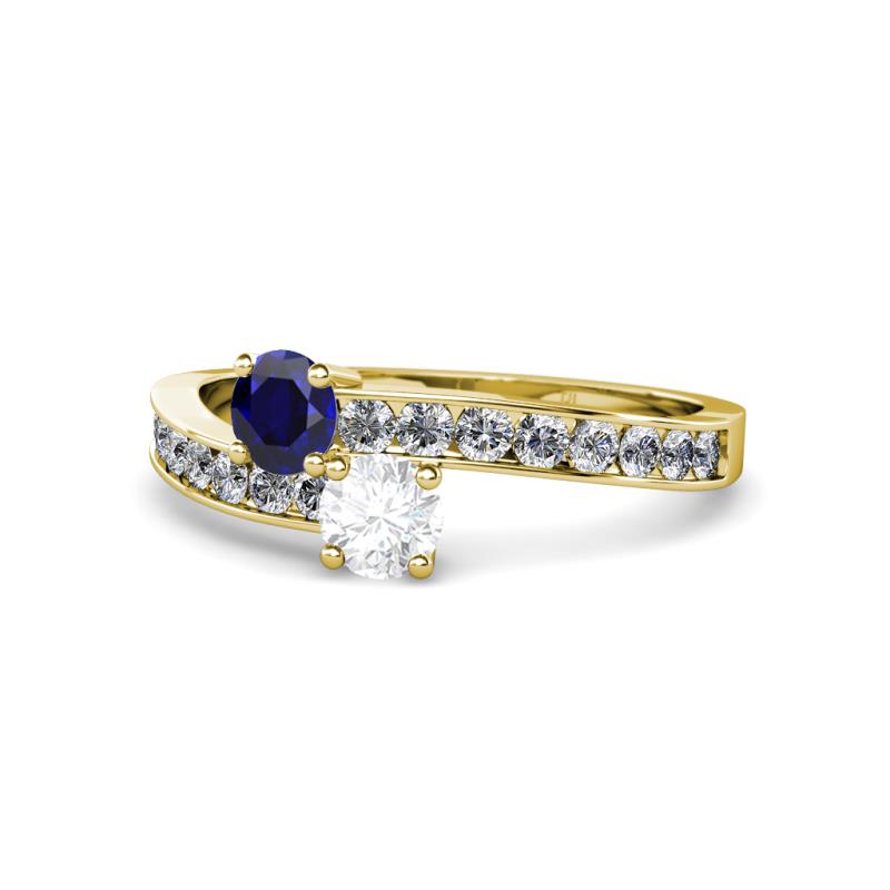 Olena Blue and White Sapphire with Side Diamonds Bypass Ring 
