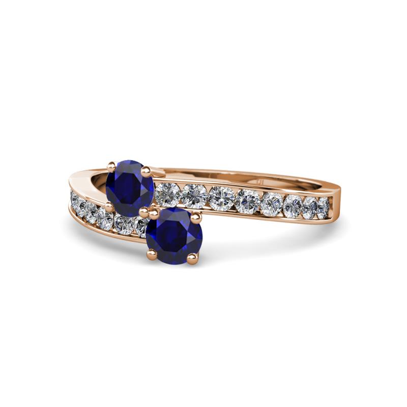 Olena Blue Sapphire with Side Diamonds Bypass Ring 