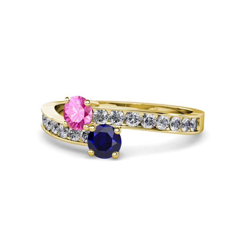 Olena Pink and Blue Sapphire with Side Diamonds Bypass Ring 