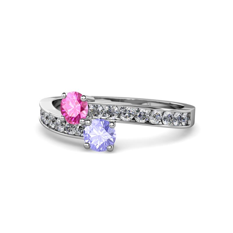 Olena Pink Sapphire and Tanzanite with Side Diamonds Bypass Ring 