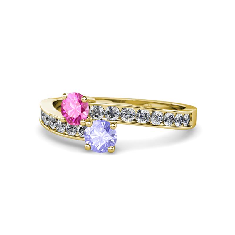 Olena Pink Sapphire and Tanzanite with Side Diamonds Bypass Ring 
