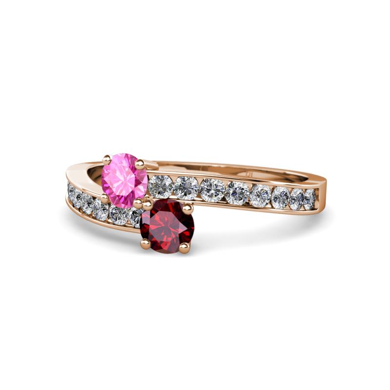Olena Pink Sapphire and Ruby with Side Diamonds Bypass Ring 