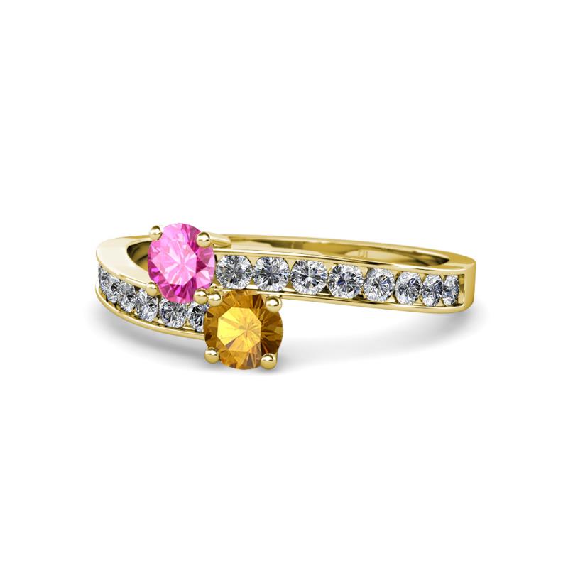 Olena Pink Sapphire and Citrine with Side Diamonds Bypass Ring 