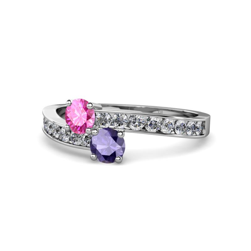 Olena Pink Sapphire and Iolite with Side Diamonds Bypass Ring 