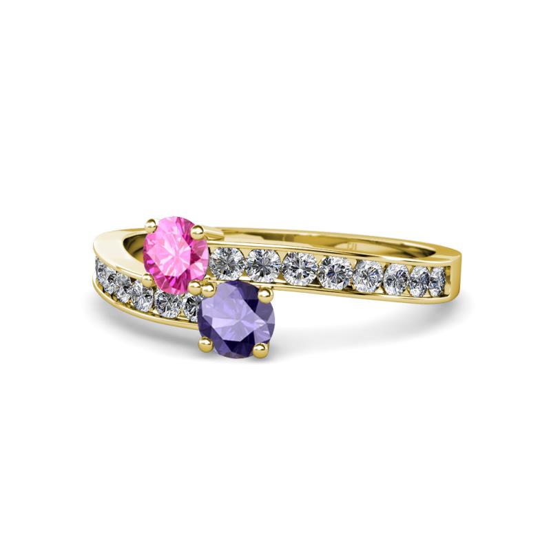 Olena Pink Sapphire and Iolite with Side Diamonds Bypass Ring 