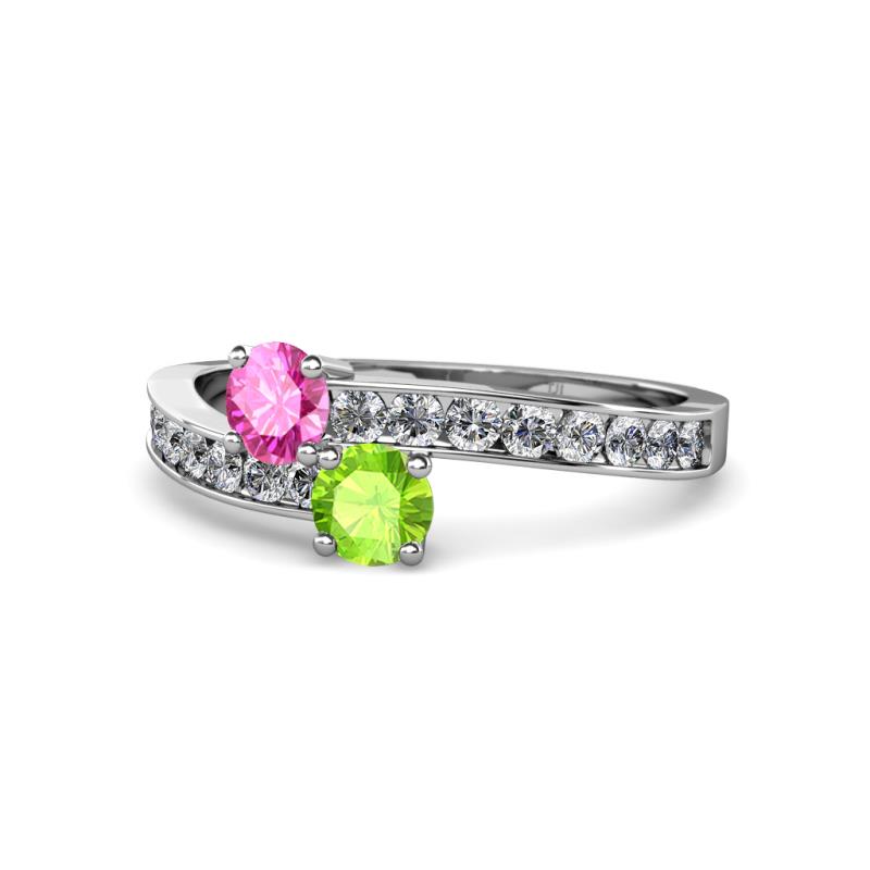 Olena Pink Sapphire and Peridot with Side Diamonds Bypass Ring 