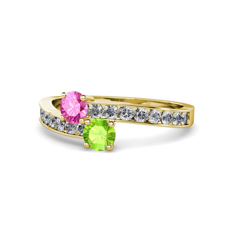 Olena Pink Sapphire and Peridot with Side Diamonds Bypass Ring 