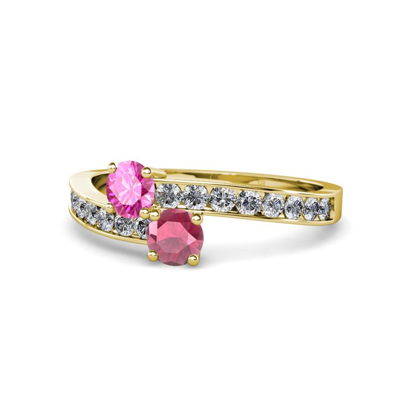 Olena Pink Sapphire and Rhodolite Garnet with Side Diamonds Bypass Ring 
