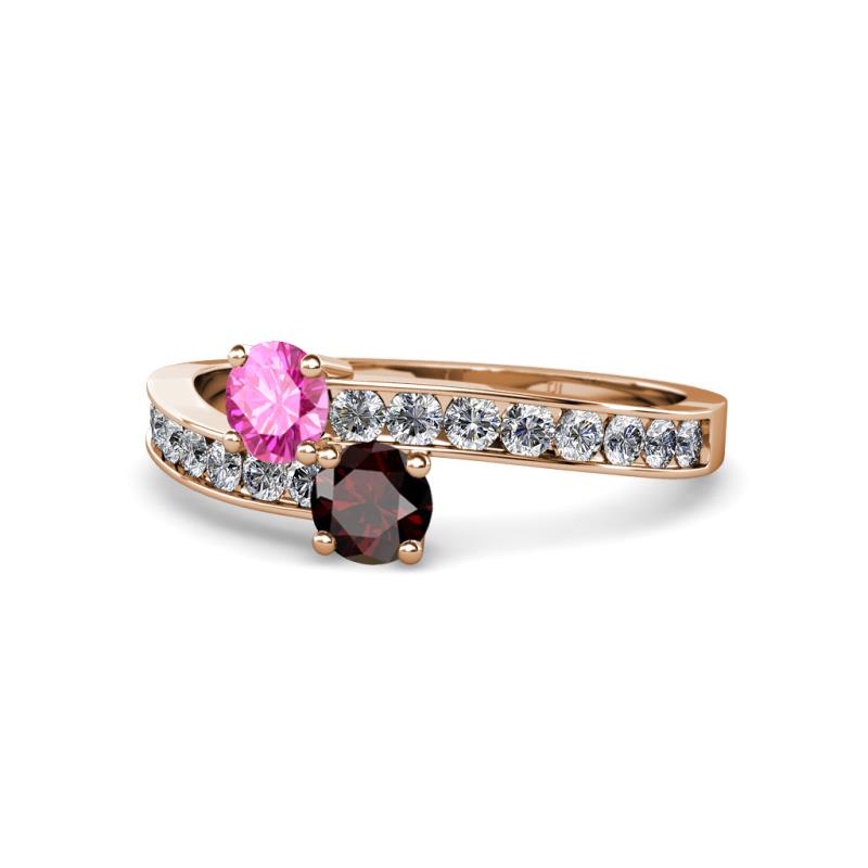 Olena Pink Sapphire and Red Garnet with Side Diamonds Bypass Ring 