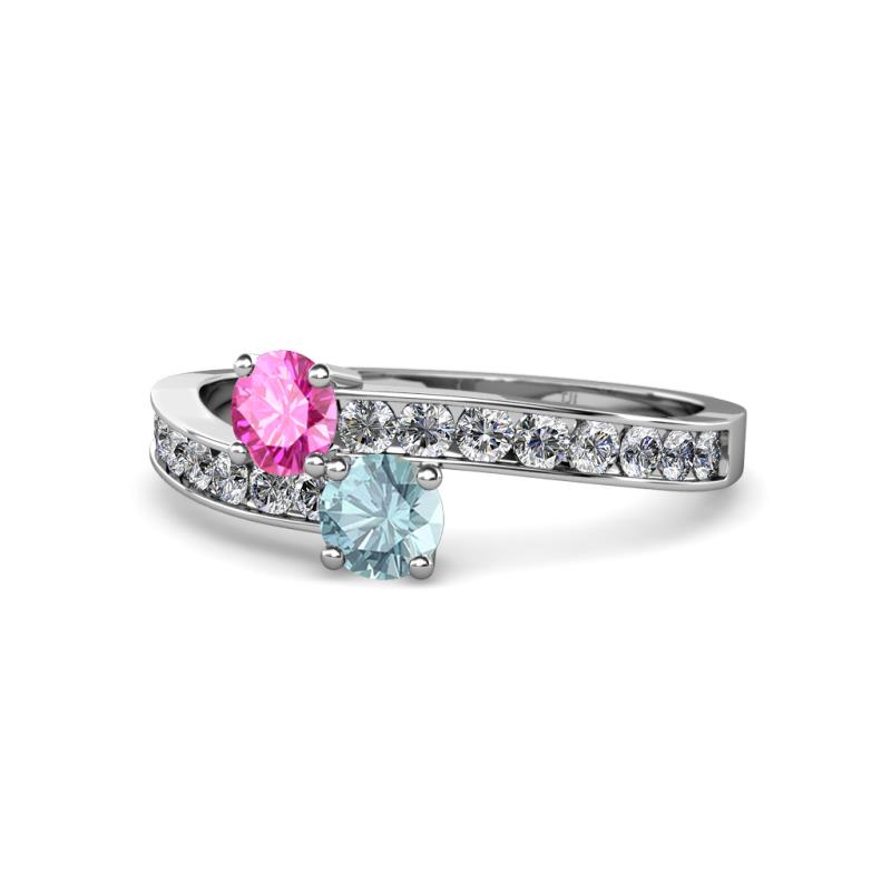 Olena Pink Sapphire and Aquamarine with Side Diamonds Bypass Ring 