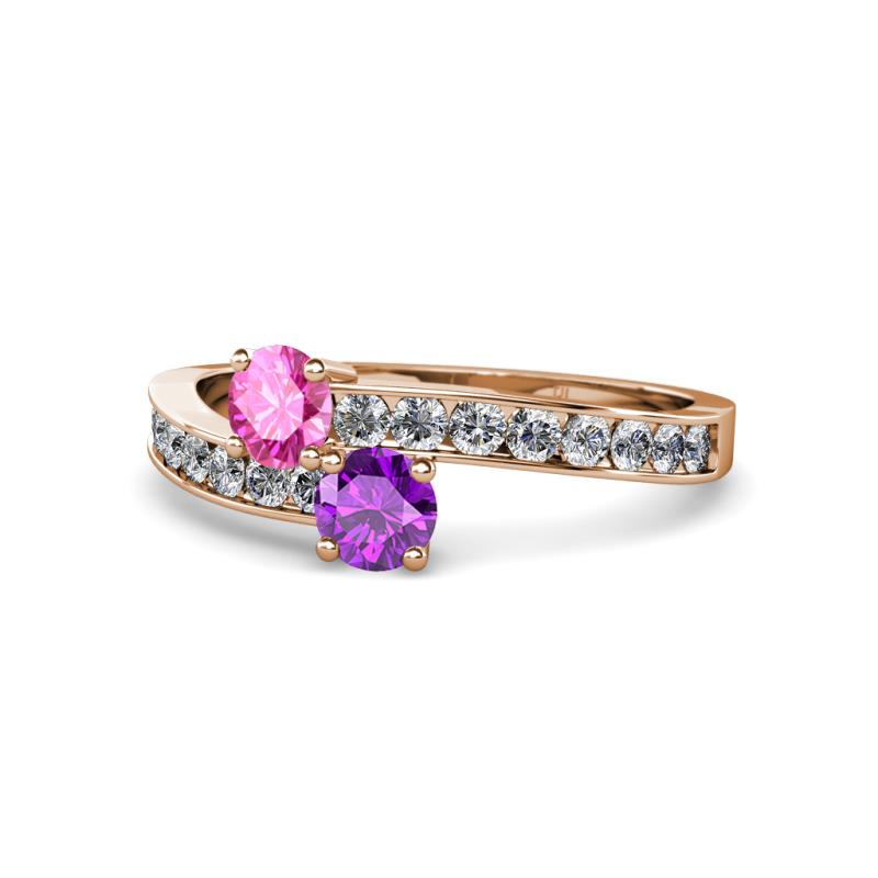 Olena Pink Sapphire and Amethyst with Side Diamonds Bypass Ring 