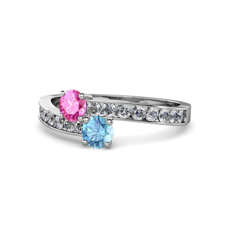Olena Pink Sapphire and Blue Topaz with Side Diamonds Bypass Ring 