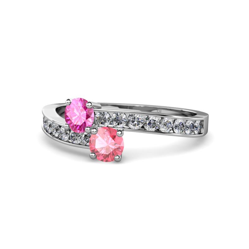 Olena Pink Sapphire and Pink Tourmaline with Side Diamonds Bypass Ring 