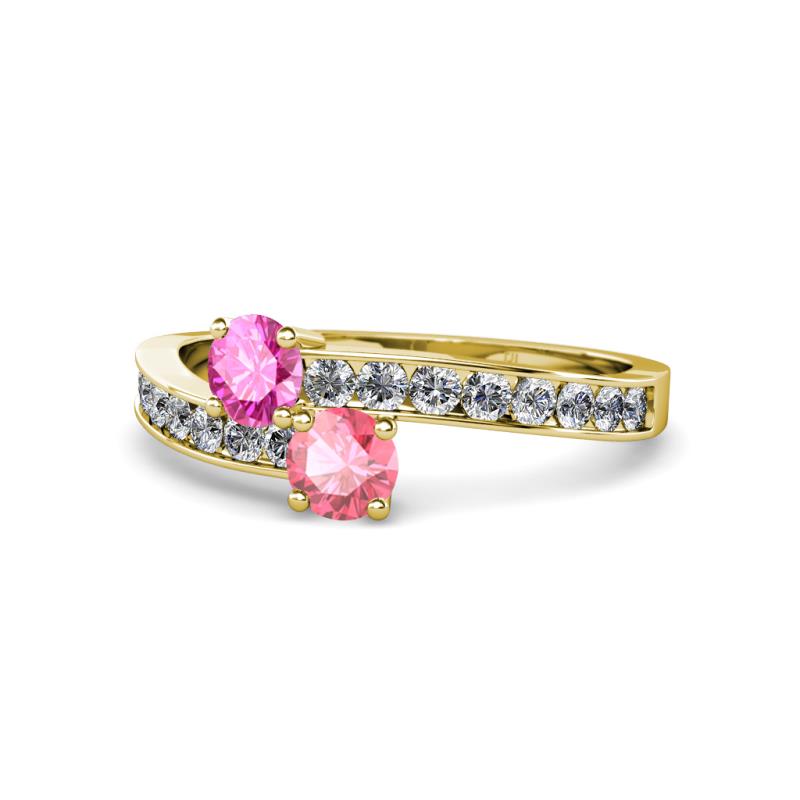 Olena Pink Sapphire and Pink Tourmaline with Side Diamonds Bypass Ring 
