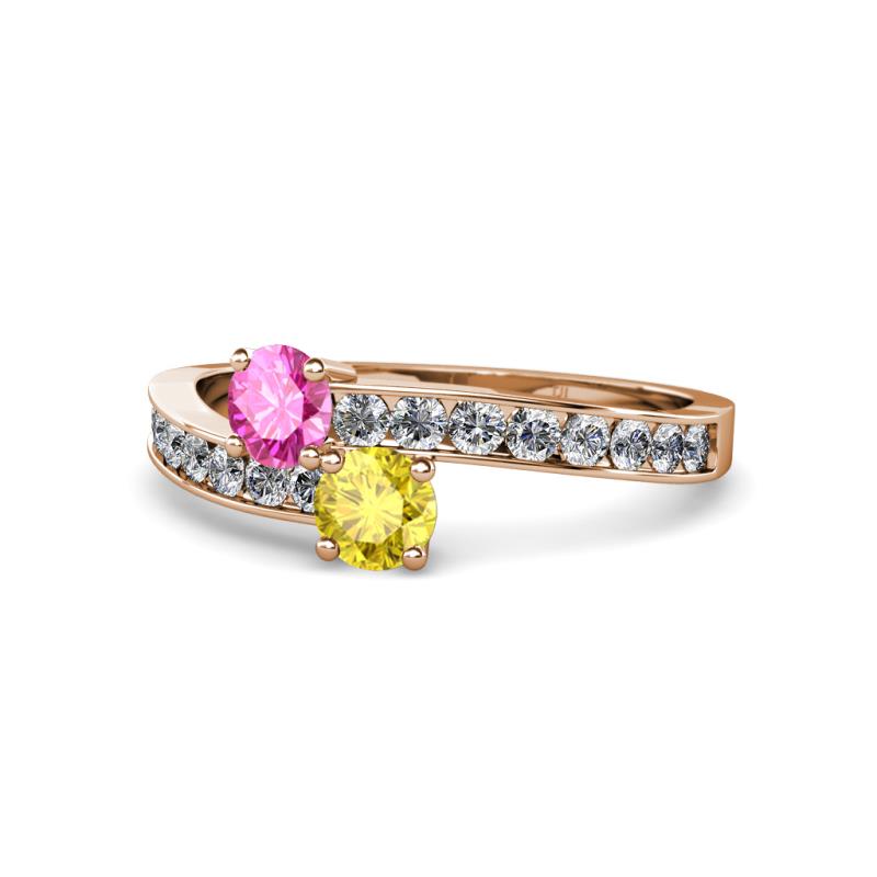 Olena Pink and Yellow Sapphire with Side Diamonds Bypass Ring 
