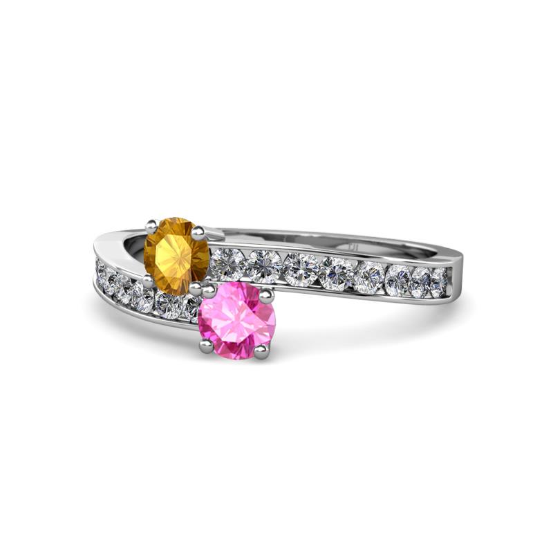 Olena Citrine and Pink Sapphire with Side Diamonds Bypass Ring 