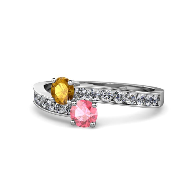 Olena Citrine and Pink Tourmaline with Side Diamonds Bypass Ring 