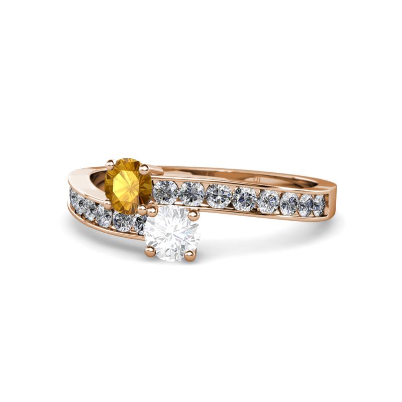 Olena Citrine and White Sapphire with Side Diamonds Bypass Ring 