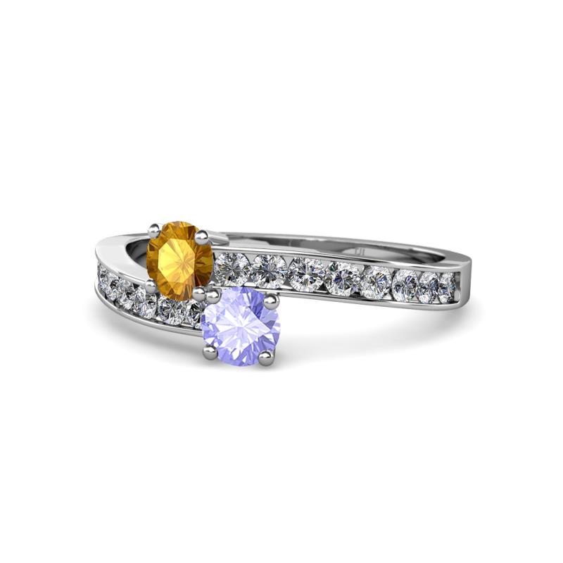 Olena Citrine and Tanzanite with Side Diamonds Bypass Ring 