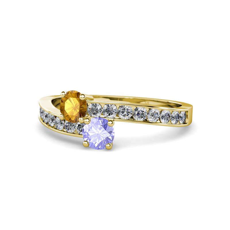 Olena Citrine and Tanzanite with Side Diamonds Bypass Ring 