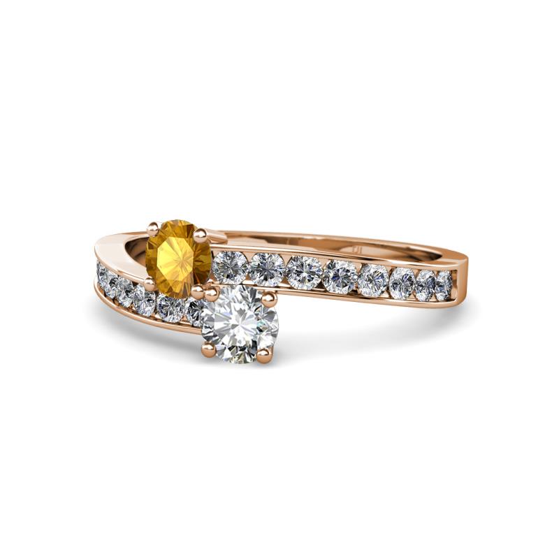 Olena Citrine and Diamond with Side Diamonds Bypass Ring 