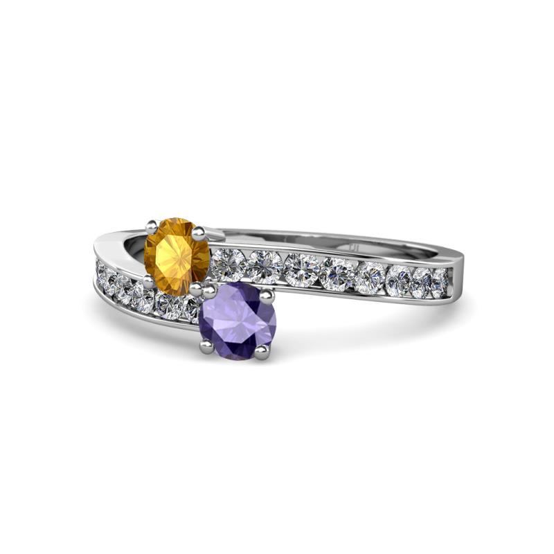 Olena Citrine and Iolite with Side Diamonds Bypass Ring 