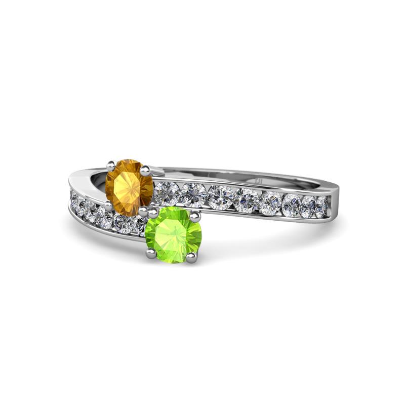 Olena Citrine and Peridot with Side Diamonds Bypass Ring 