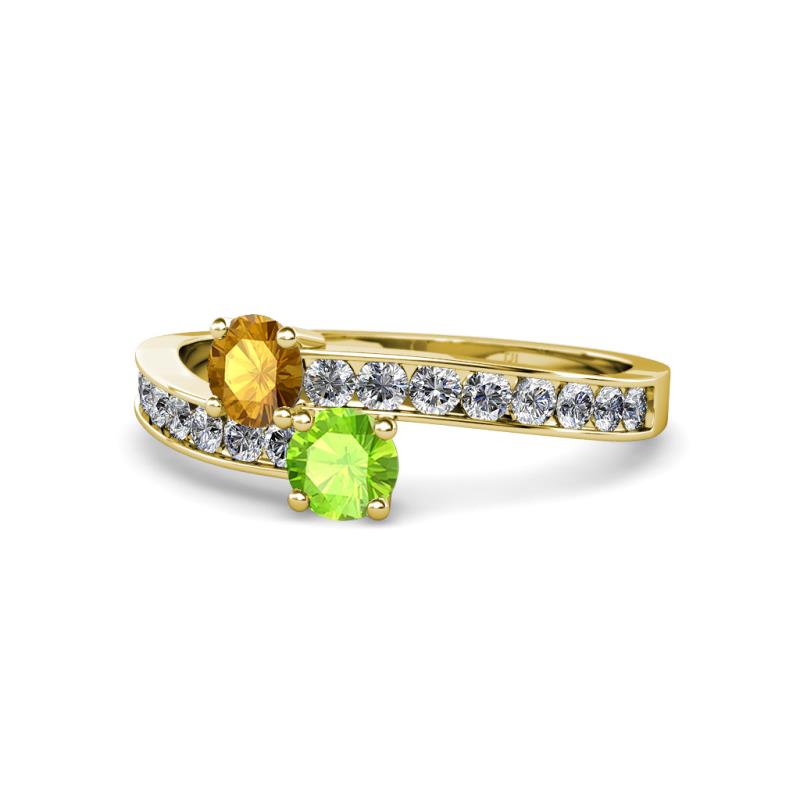 Olena Citrine and Peridot with Side Diamonds Bypass Ring 
