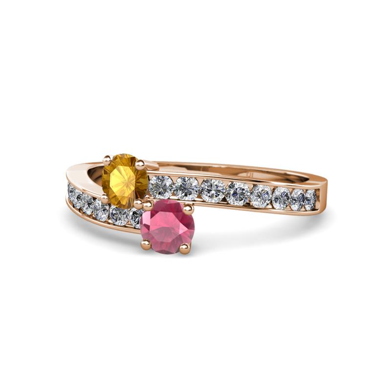 Olena Citrine and Rhodolite Garnet with Side Diamonds Bypass Ring 