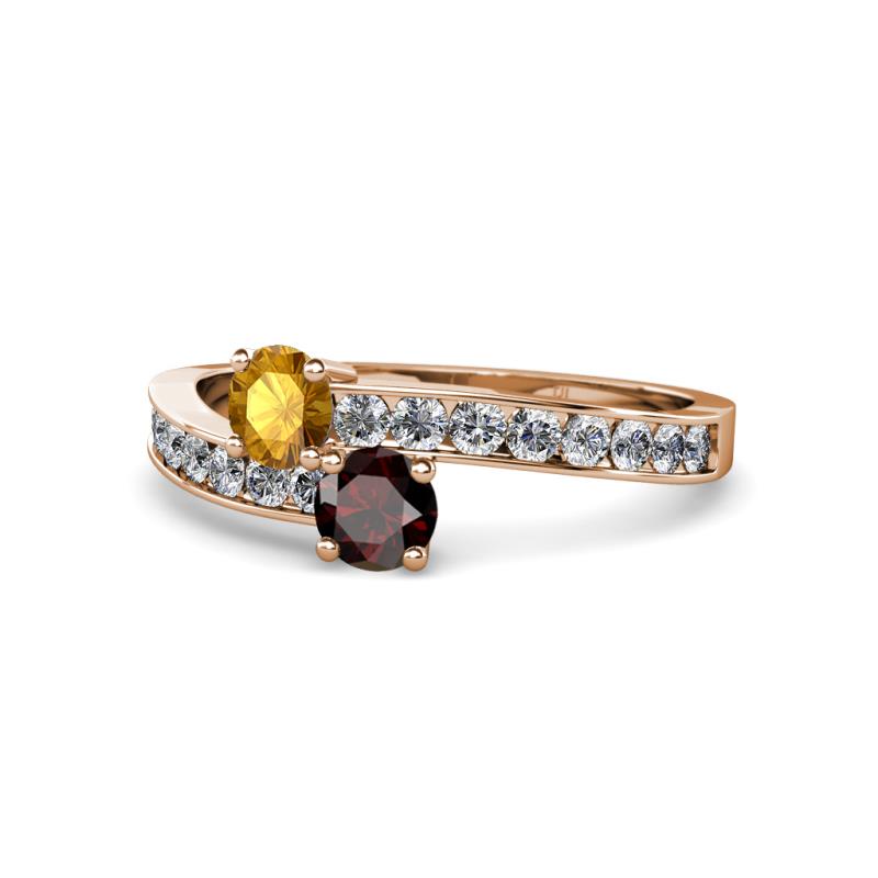 Olena Citrine and Red Garnet with Side Diamonds Bypass Ring 